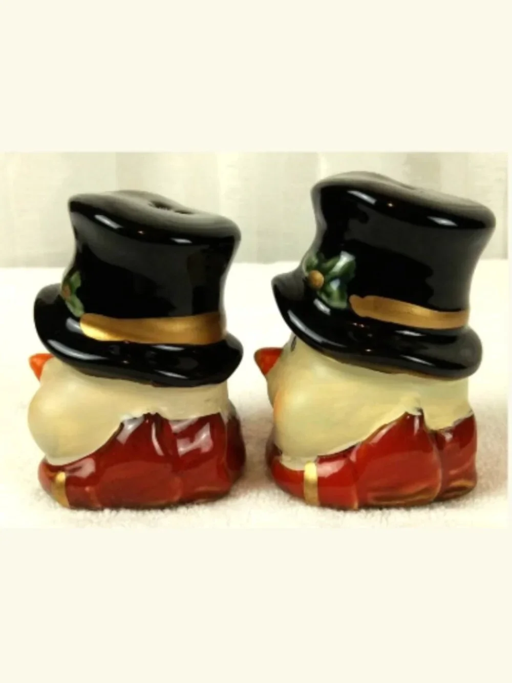 Vintage Snowman Head Salt‎ Pepper Shakers Ceramic Top Hat 3